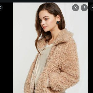 En Creme Chenille Blush Nude Fluffy Jacket Coat